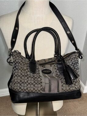 COACH LEGACY SIGNATURE STRIPE 21154 MOLLY SATCHEL PURSE BLACK/GRAPHITE Y2K